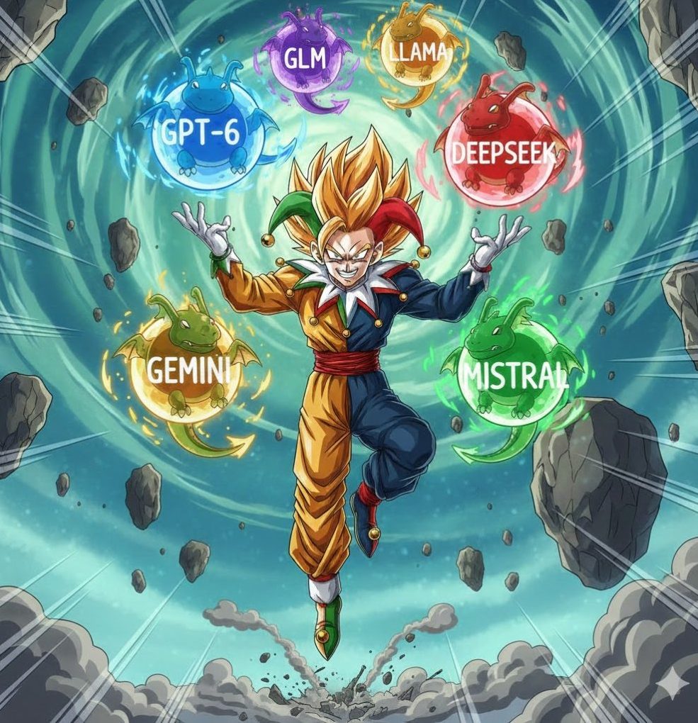 jester juggling llama, GPT-6, GLM, DeepSeek, Gemini, Mistral